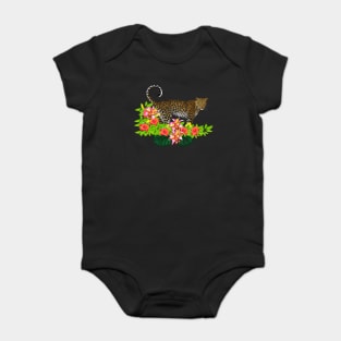 Tropical Jaguar Cat Floral theme Baby Bodysuit